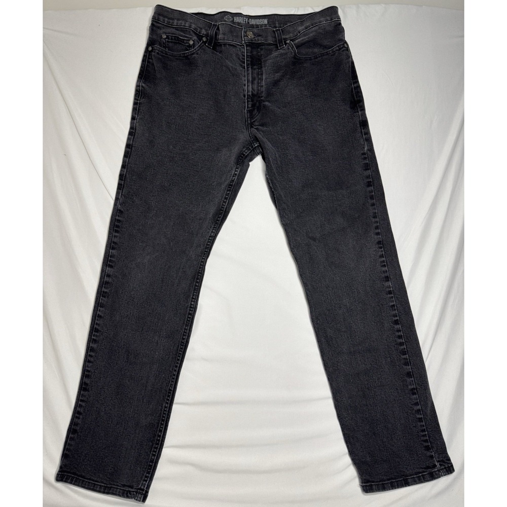 Harley-Davidson‎ H D Straight-Leg Black Washed Denim Jeans Mens Size 36x32